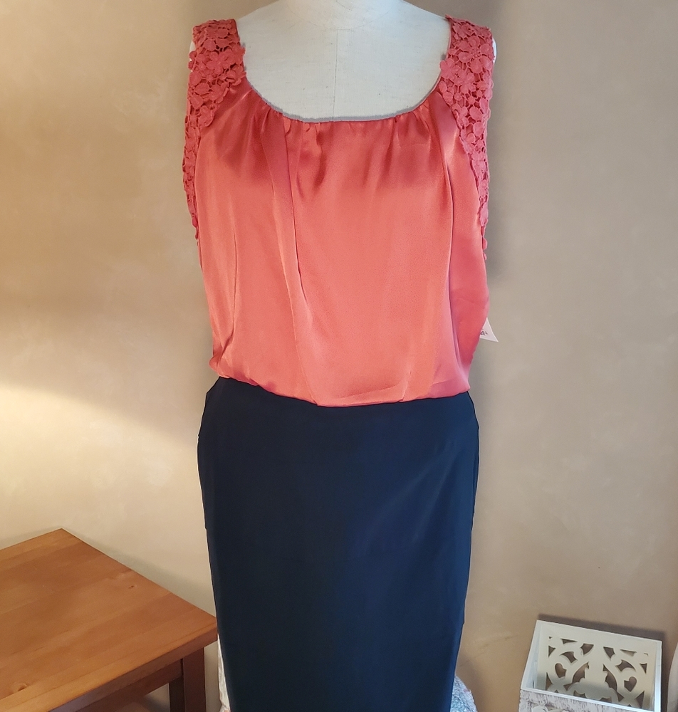 Coral and black mini dress. Large NWT